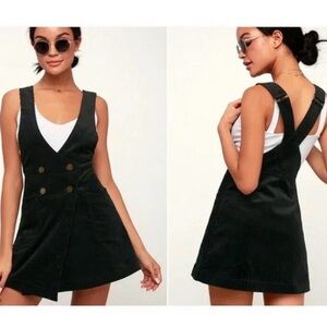 Free People Black corduroy Mini Dress with Button Detail